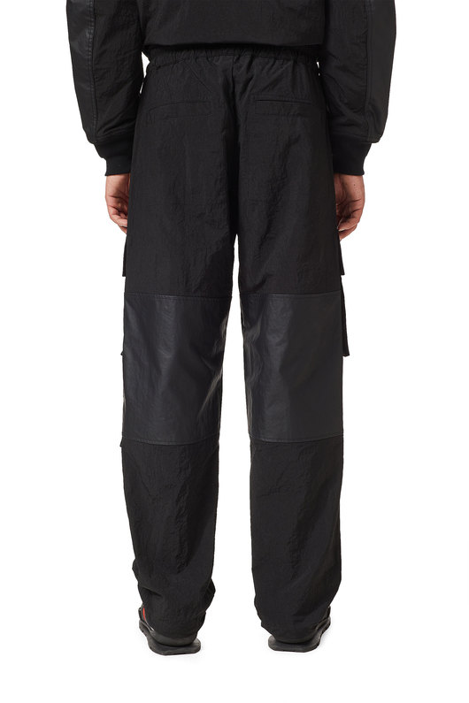 Nylon cargo pants with coated panels