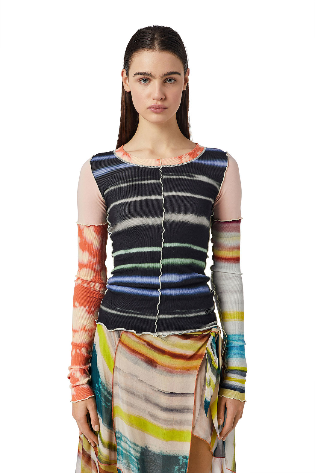 Ribbed top with mixed prints