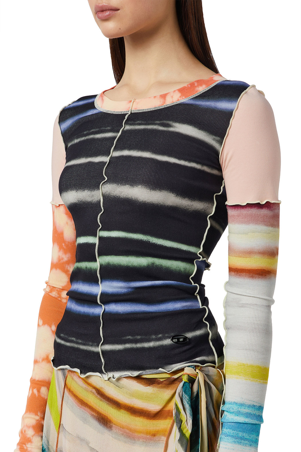 Ribbed top with mixed prints