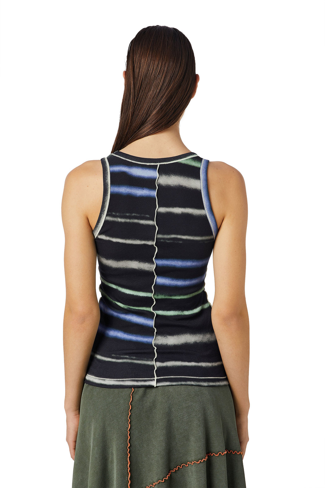 Striped tank top with curled seams