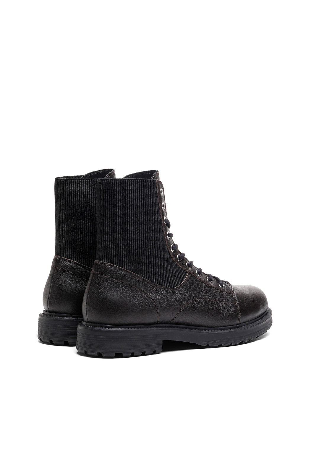 Leather combat boots with stretch collar