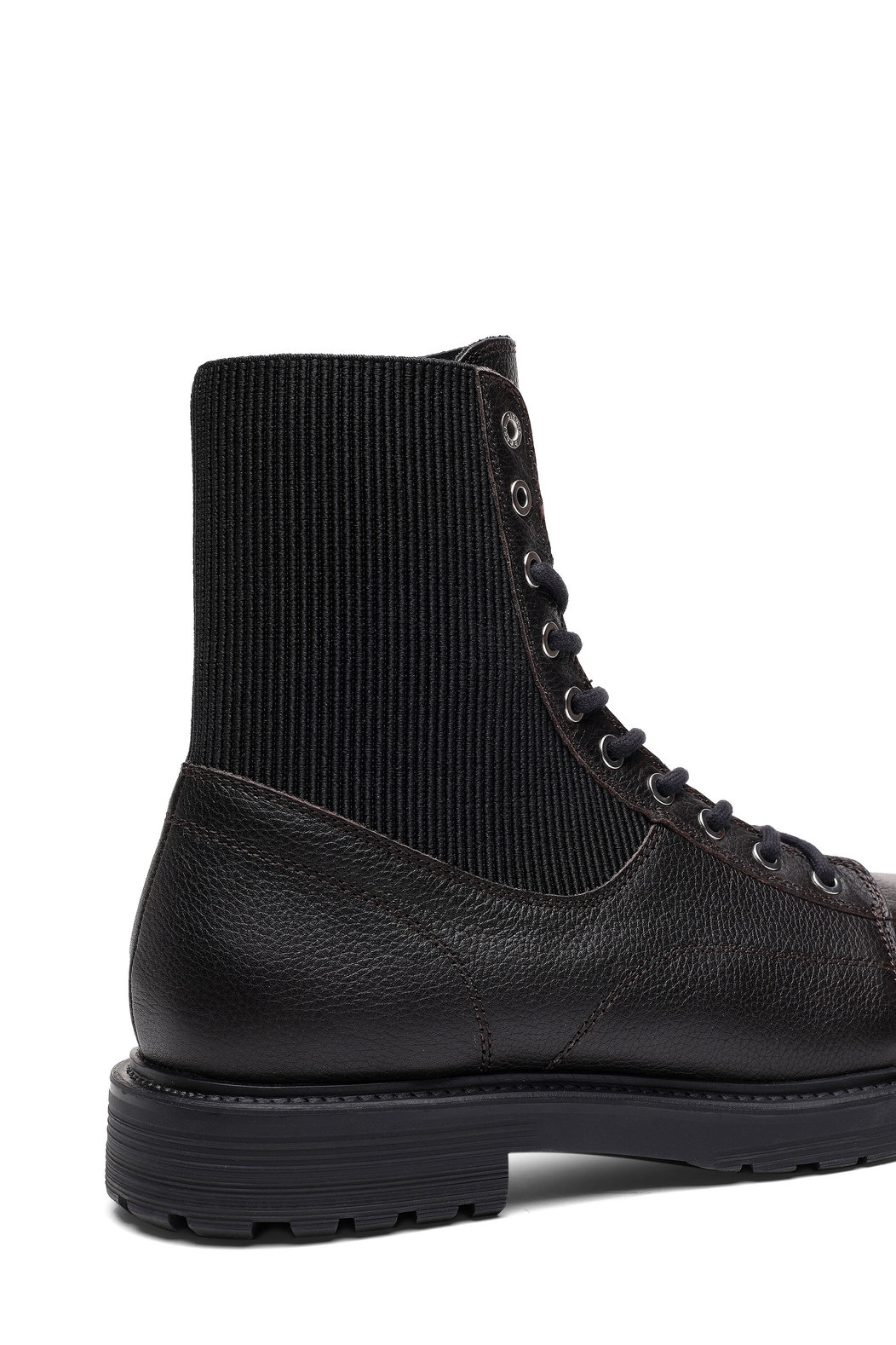 Leather combat boots with stretch collar