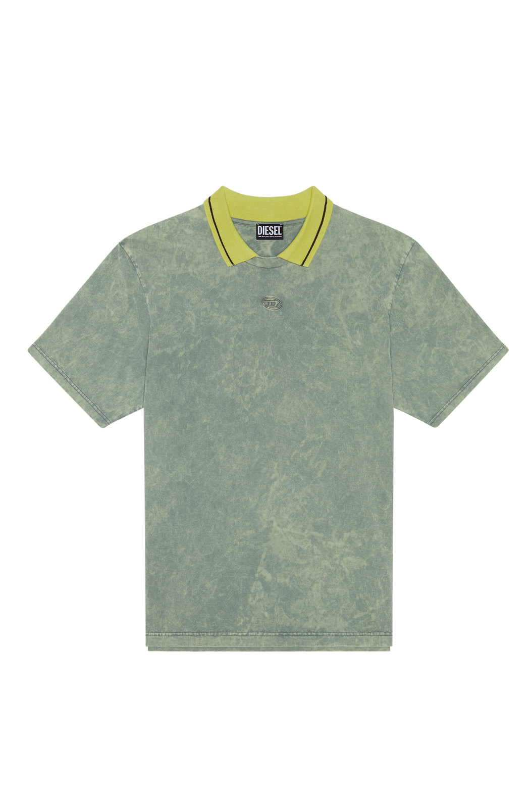 Acid-wash T-shirt with knitted collar