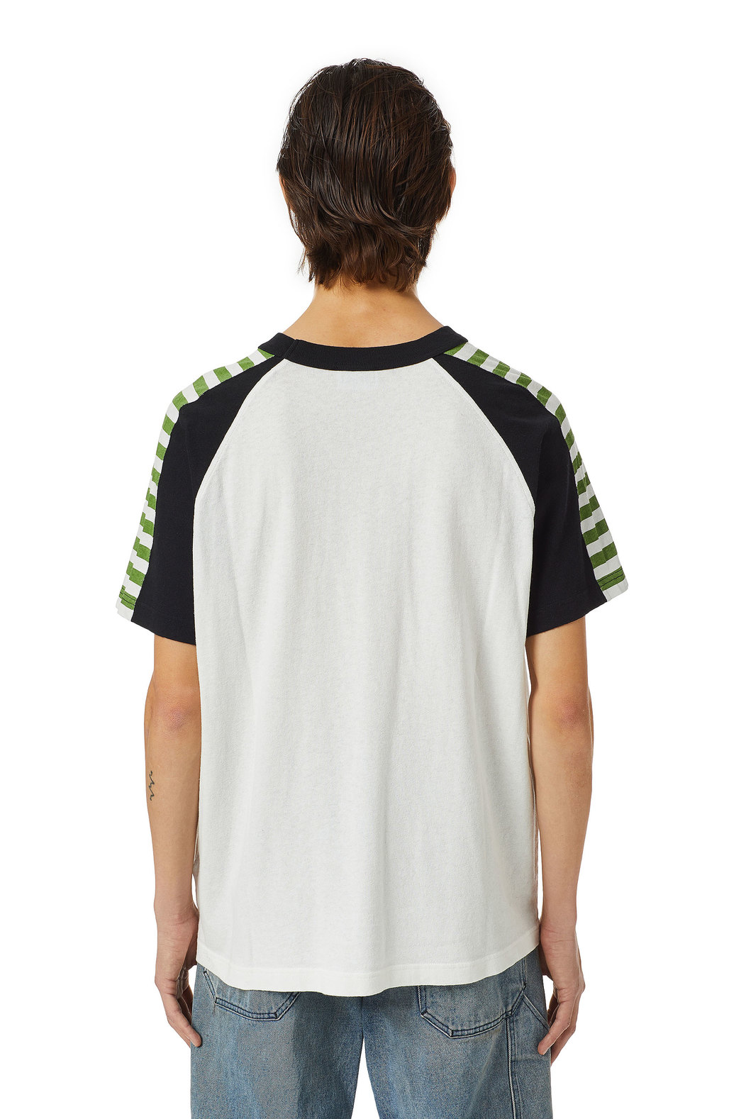 T-shirt with striped sleeve inserts
