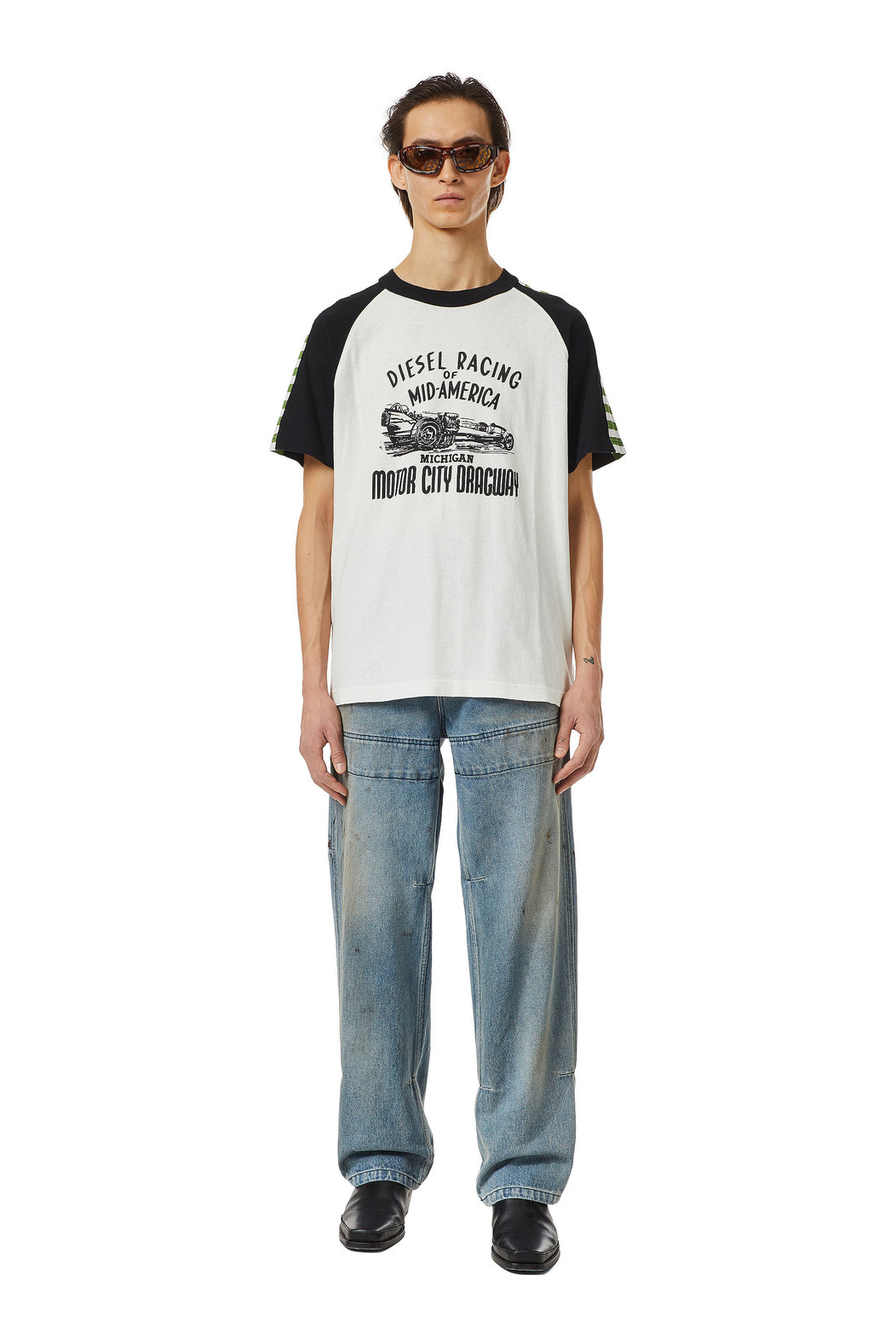 T-shirt with striped sleeve inserts | Diesel