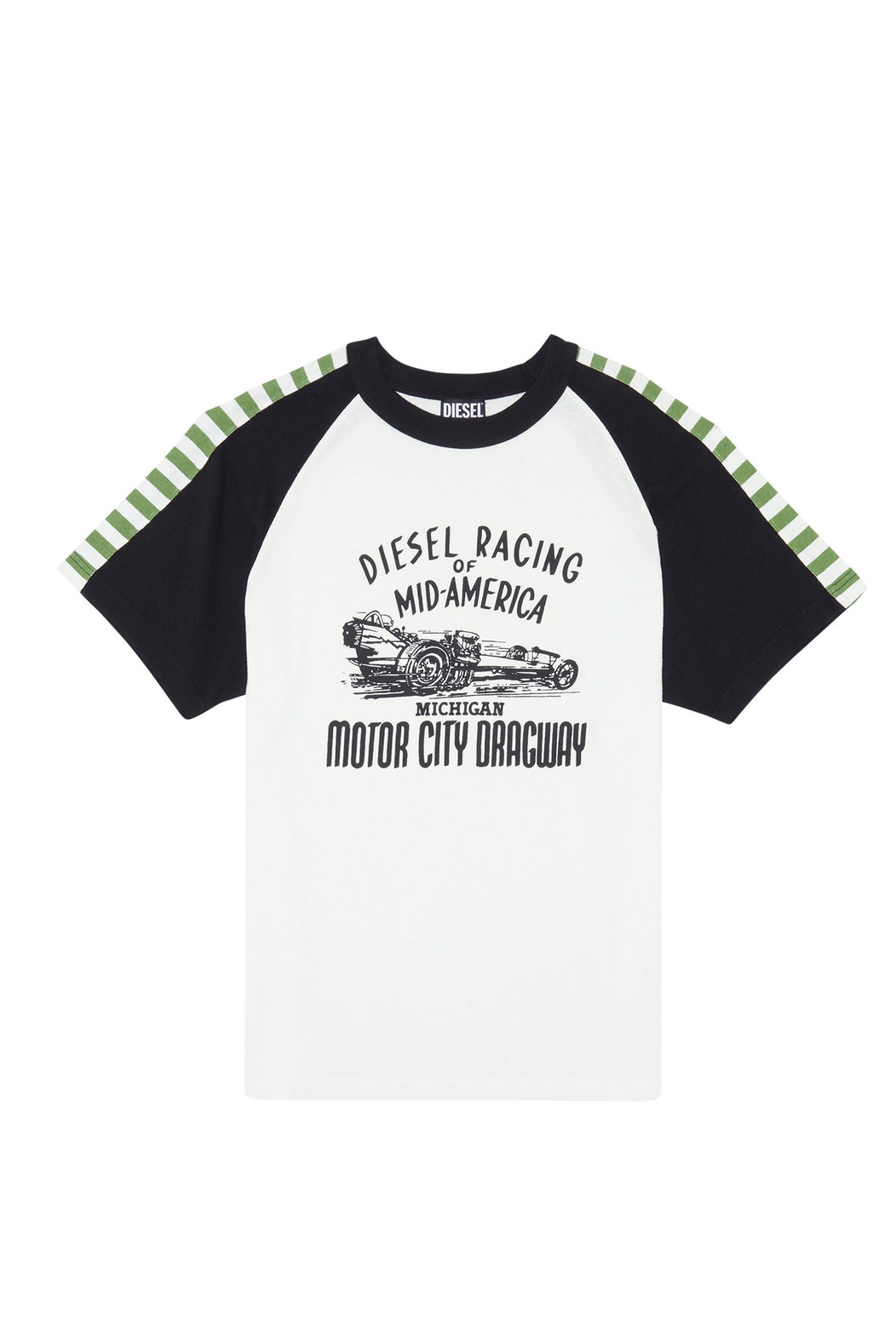 T-shirt with striped sleeve inserts