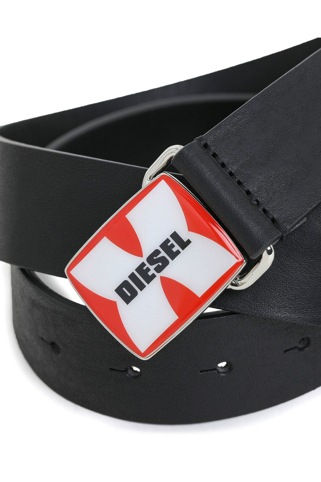 Leather Belt With Enamel Logo Buckle