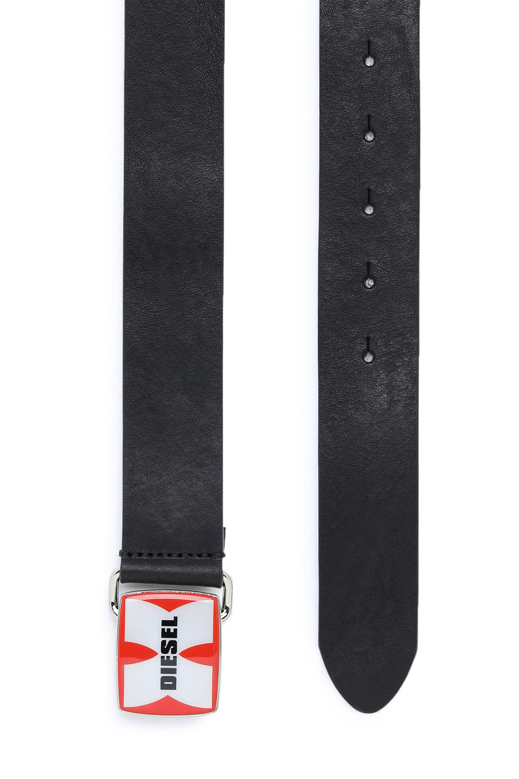 Leather Belt With Enamel Logo Buckle