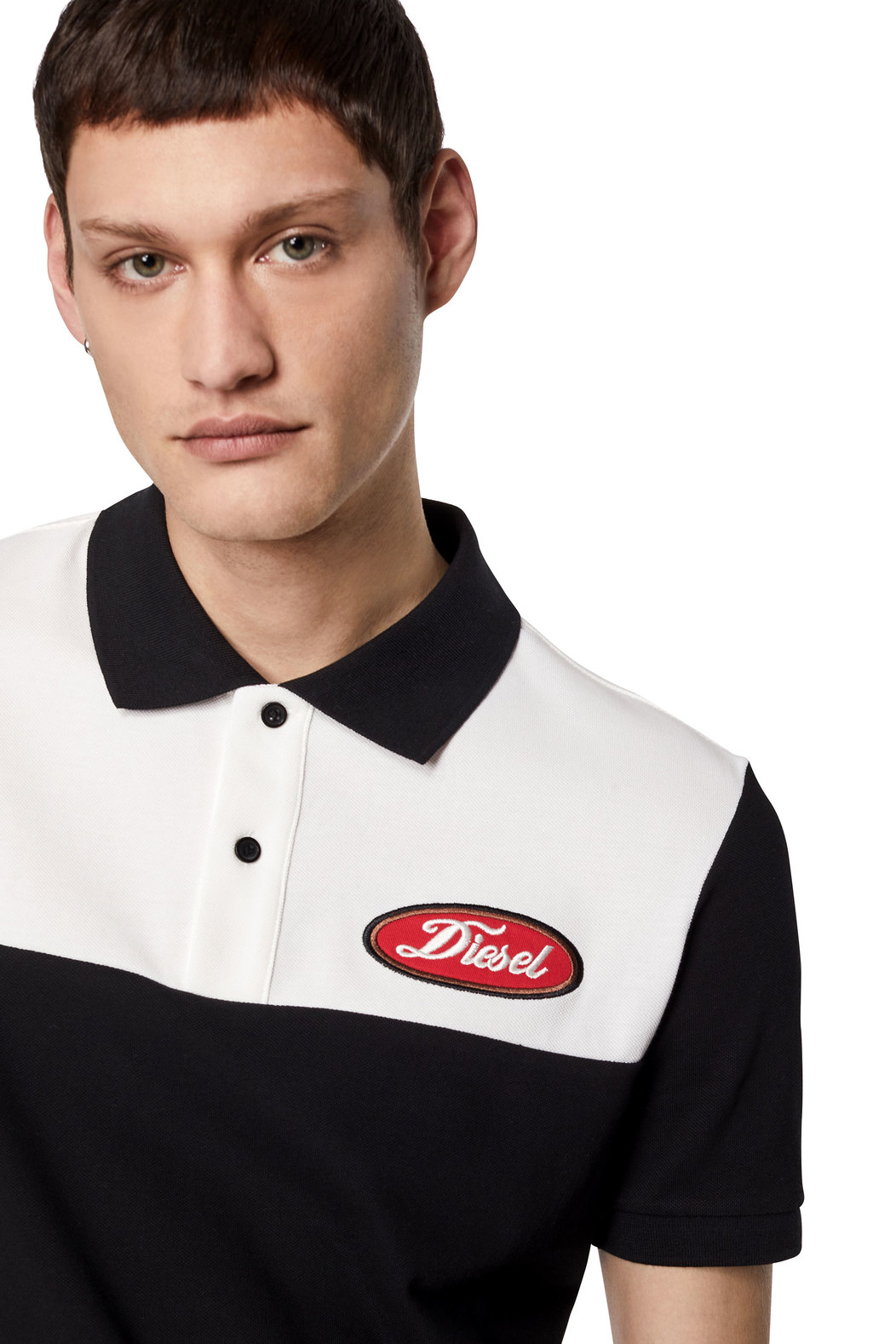 Colour-block polo shirt with logo patch