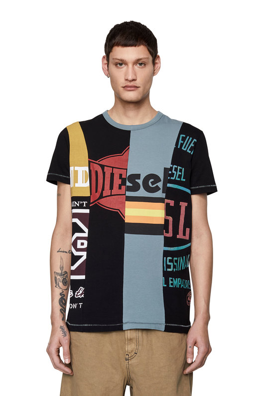 T-shirt with logo patchwork