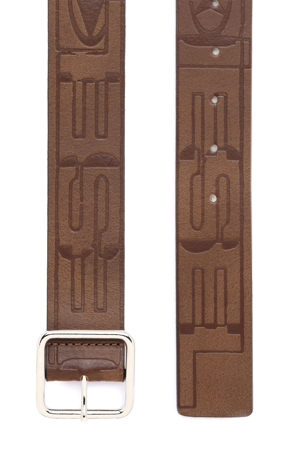 Leather belt with debossed logo