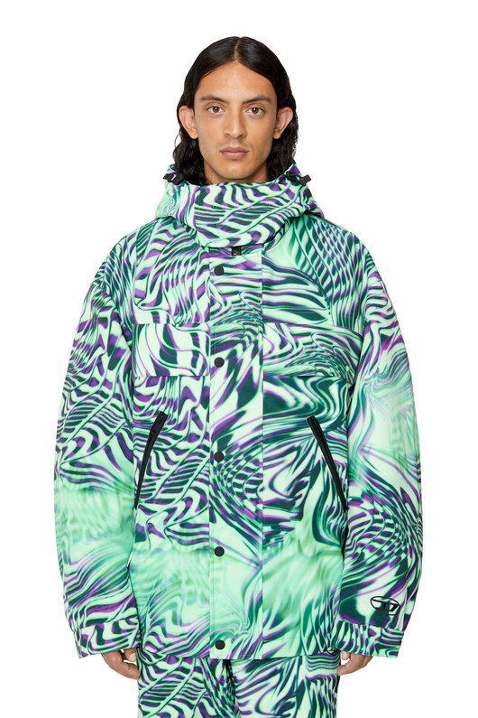 Hooded canvas jacket with optical print