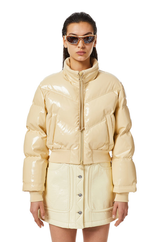 Quilted-vinyl down bomber jacket