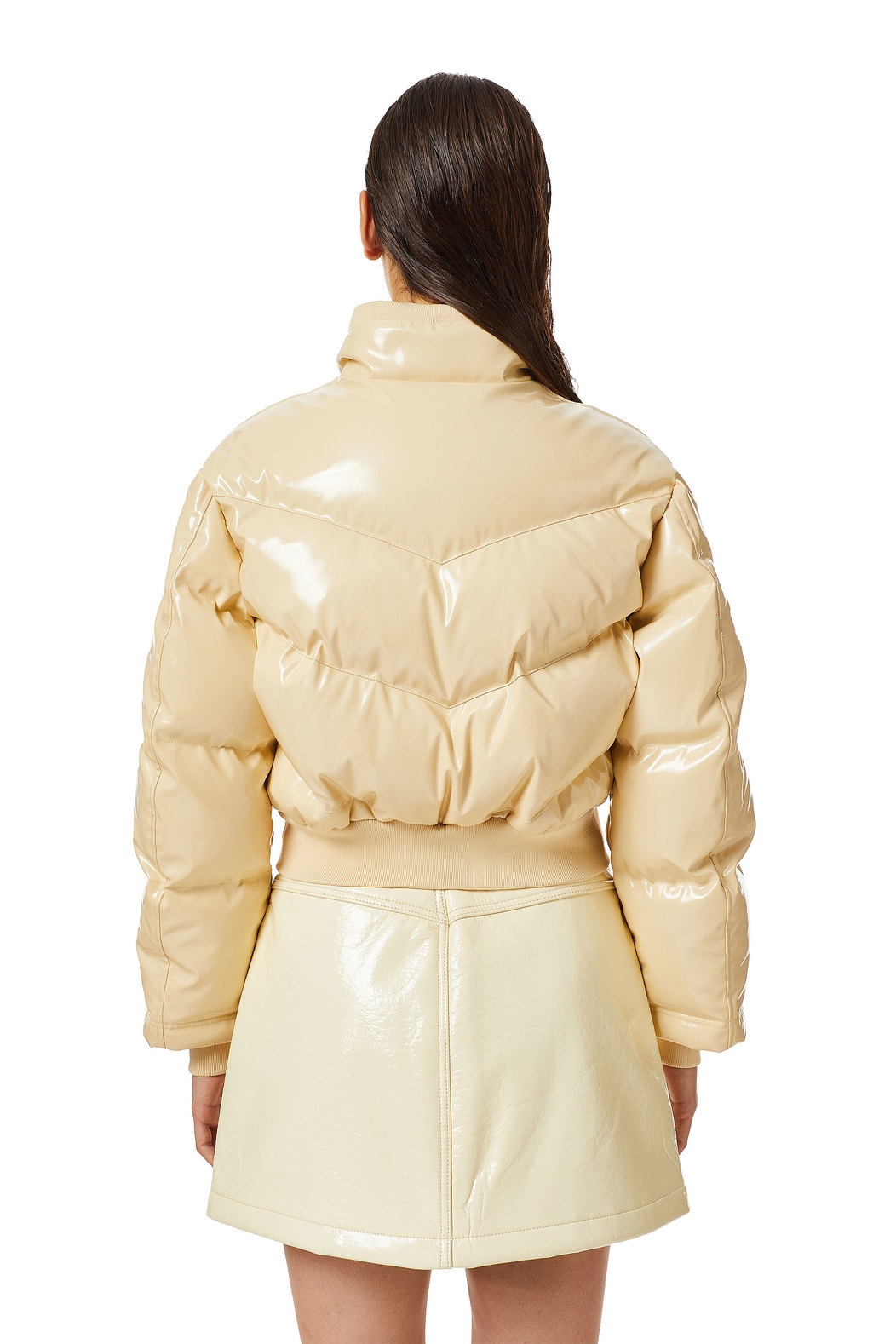 Quilted-vinyl down bomber jacket