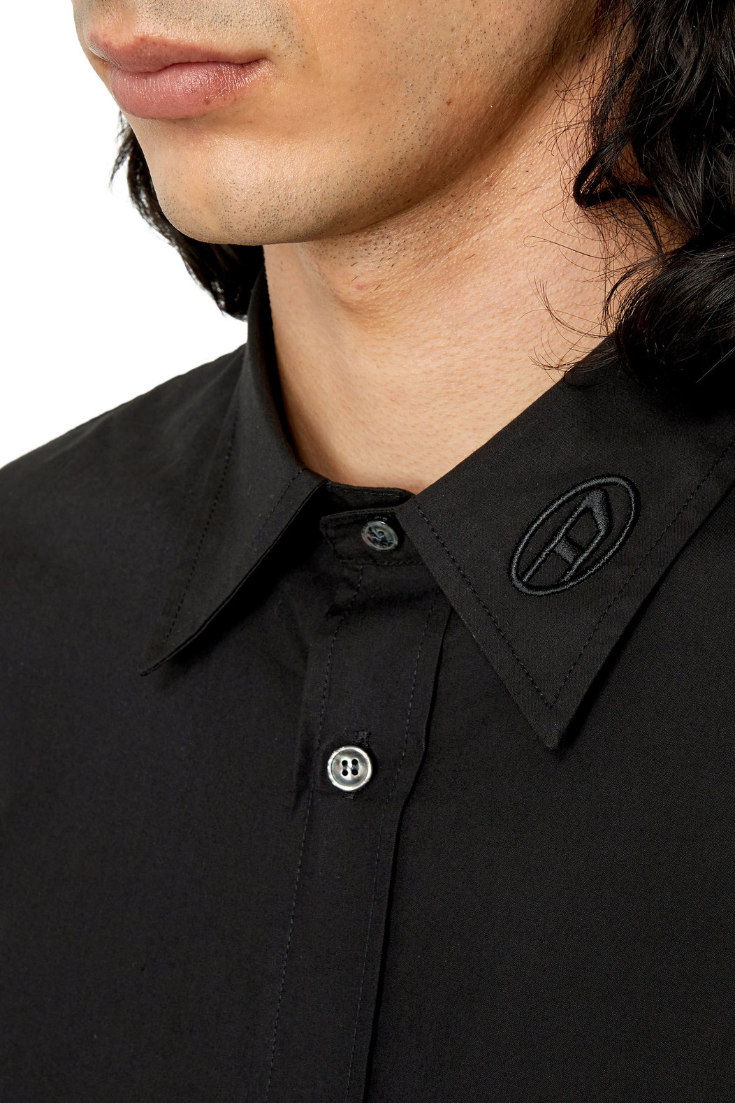 Cotton shirt with tonal logo embroidery