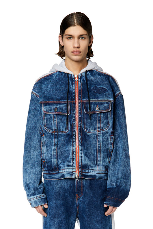 Jacket-hoodie in denim and jersey