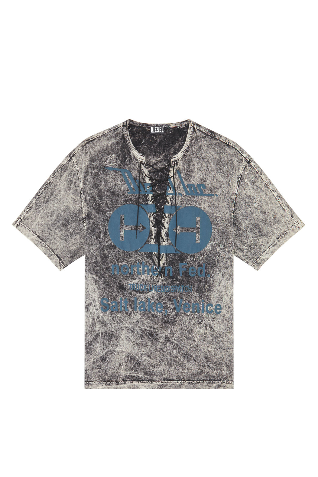 Marbled jersey T-shirt with lace-up neck