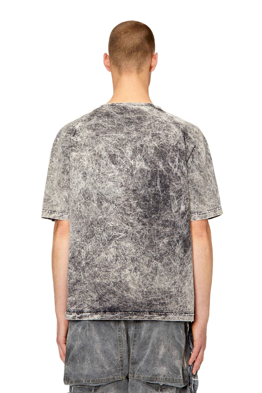 Marbled jersey T-shirt with lace-up neck