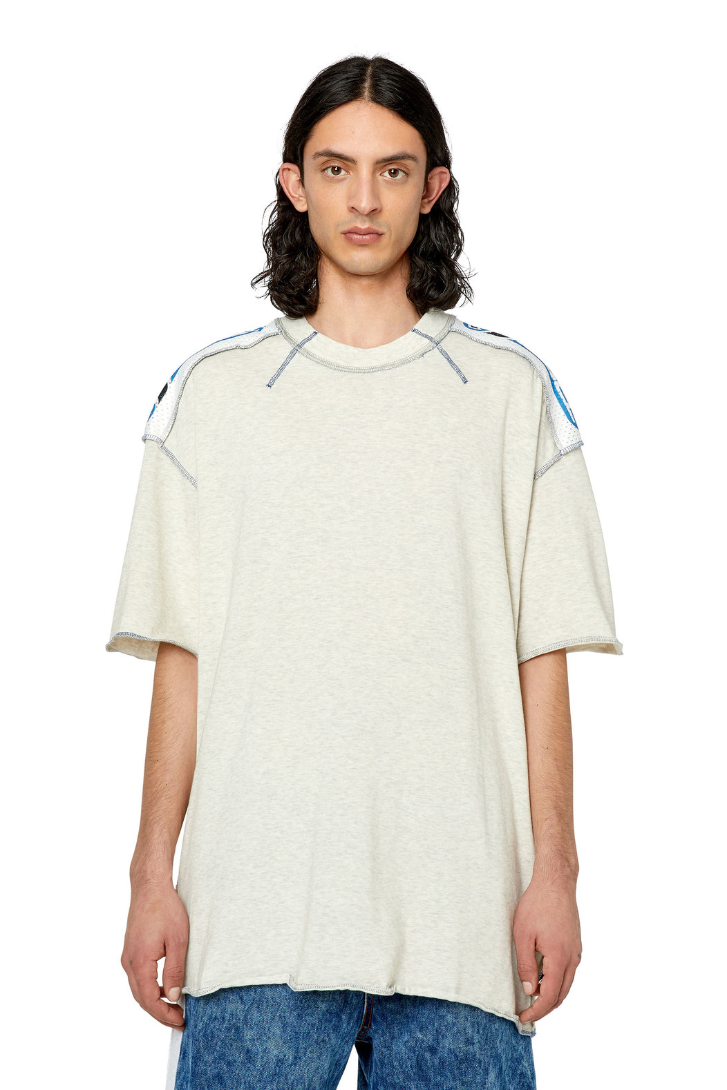 T-shirt with mesh shoulder pads