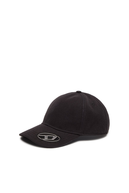 Baseball cap with oval D plaque