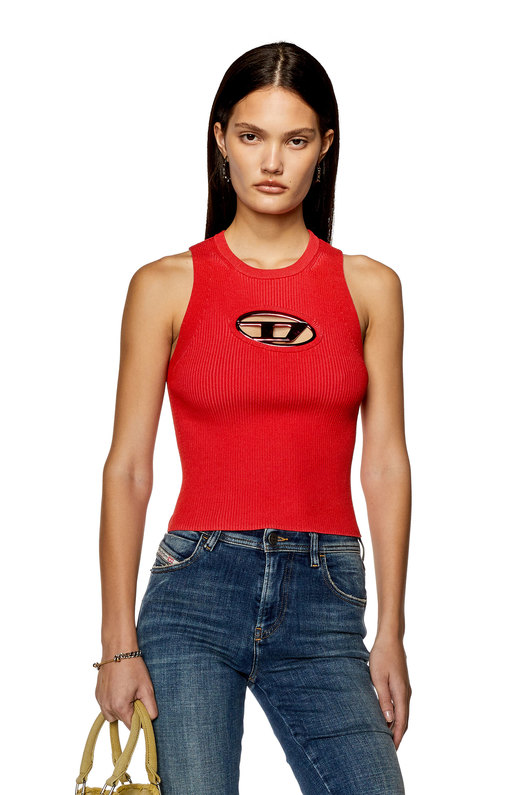 Cut-out knit top with logo plaque