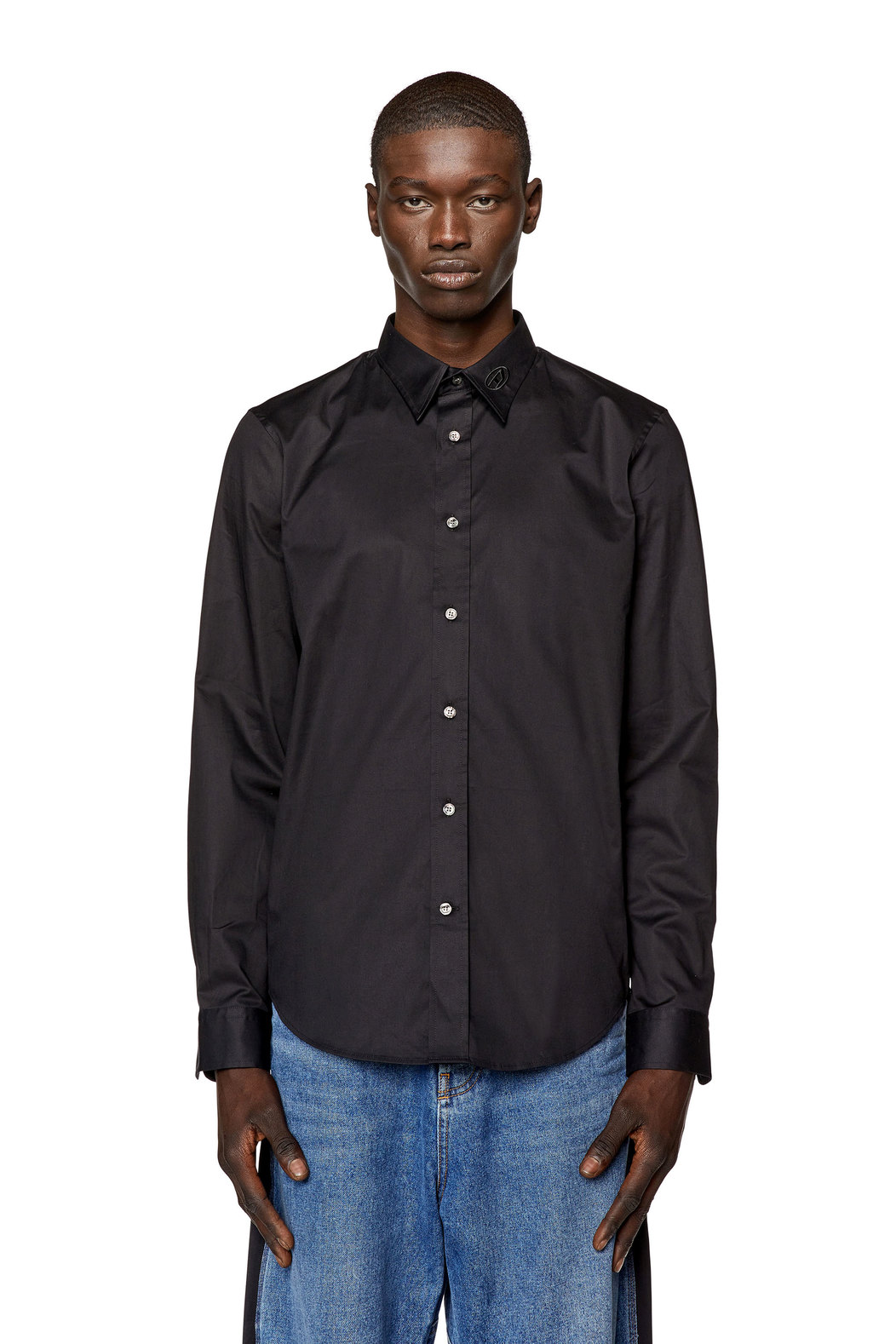 Micro-twill shirt with tonal embroidery