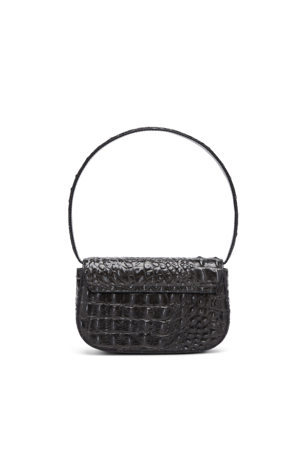 Baguette bag in black croco-like leather