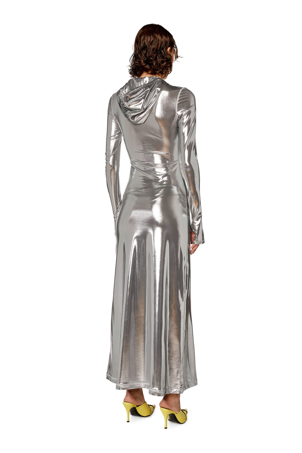 Hoodie dress with shiny foil coating