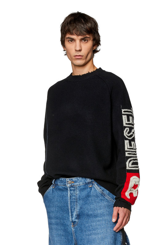Wool sweater with cut-up logo