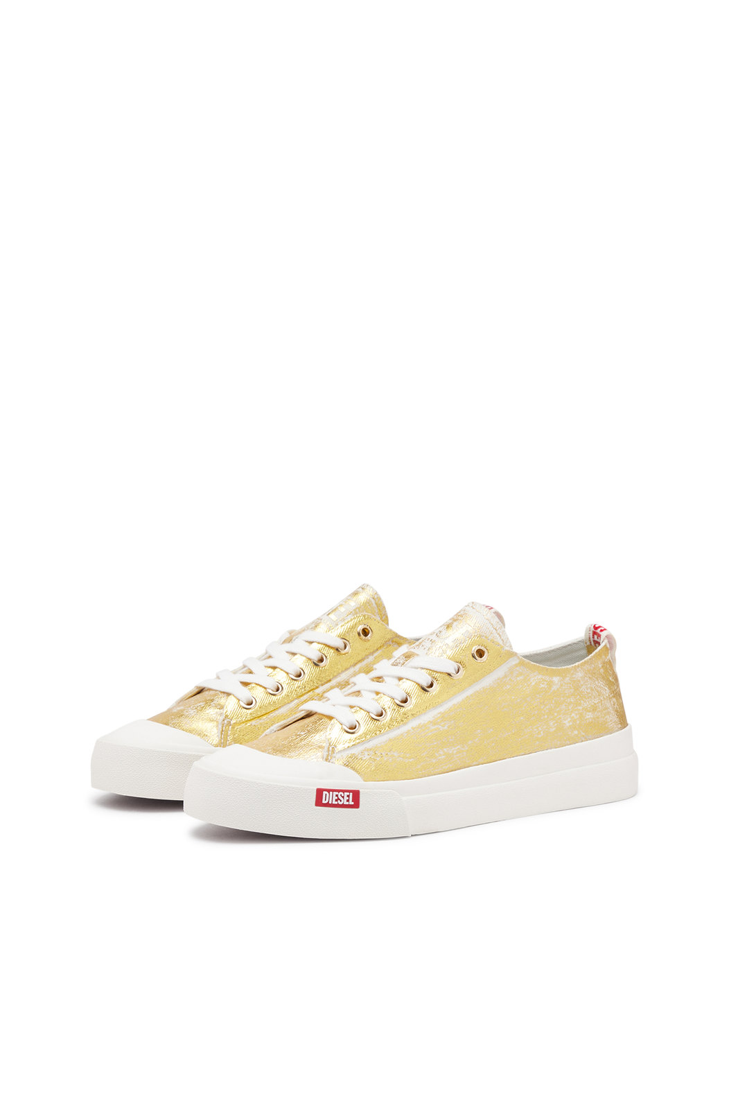 S-Athos Low W - Distressed sneakers in metallic canvas
