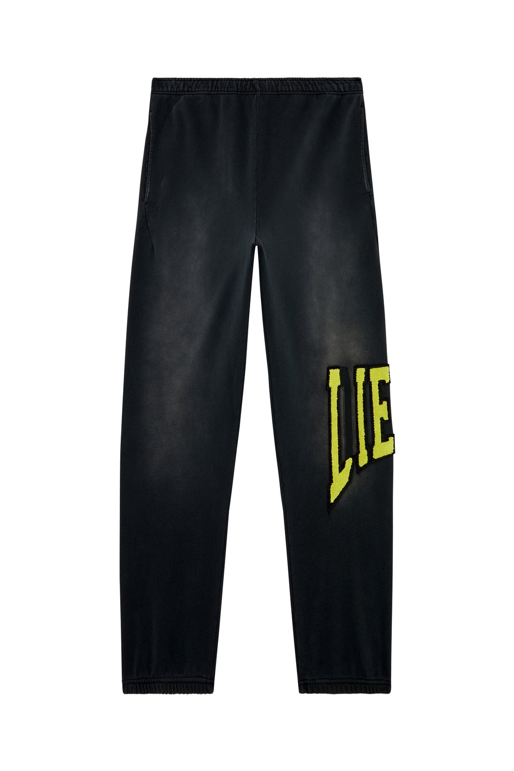 College track pants with LIES patches