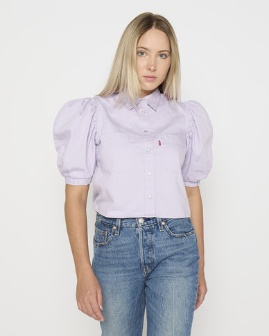 Women's Solid Lilac Spread Collar Top