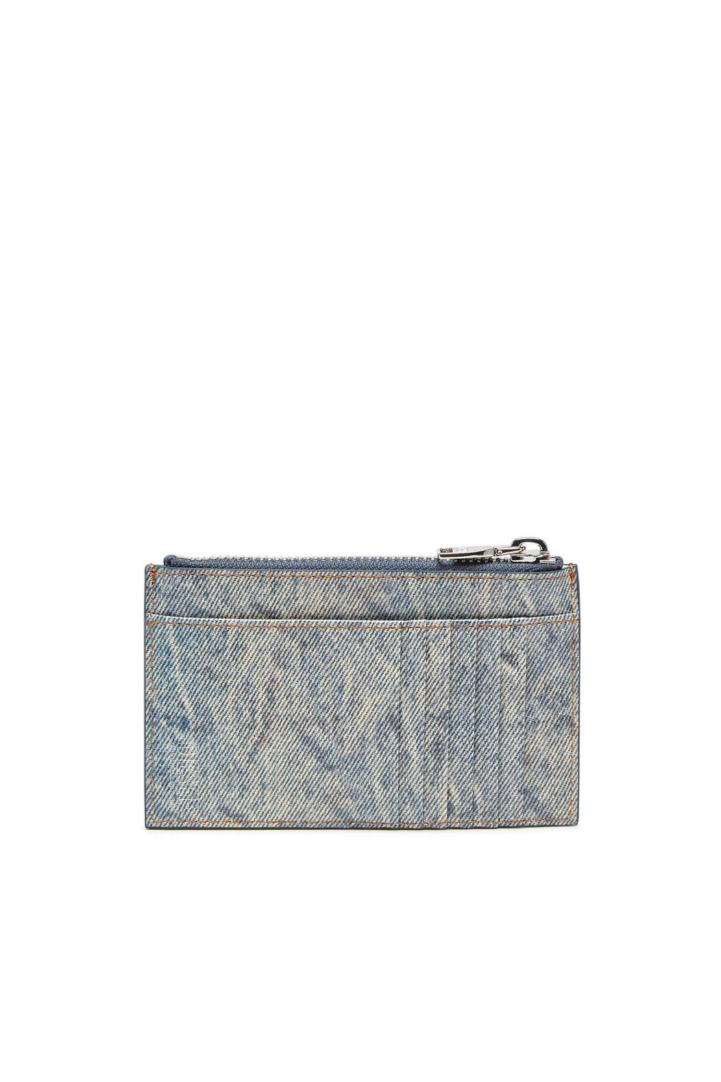 Leather card holder with denim print