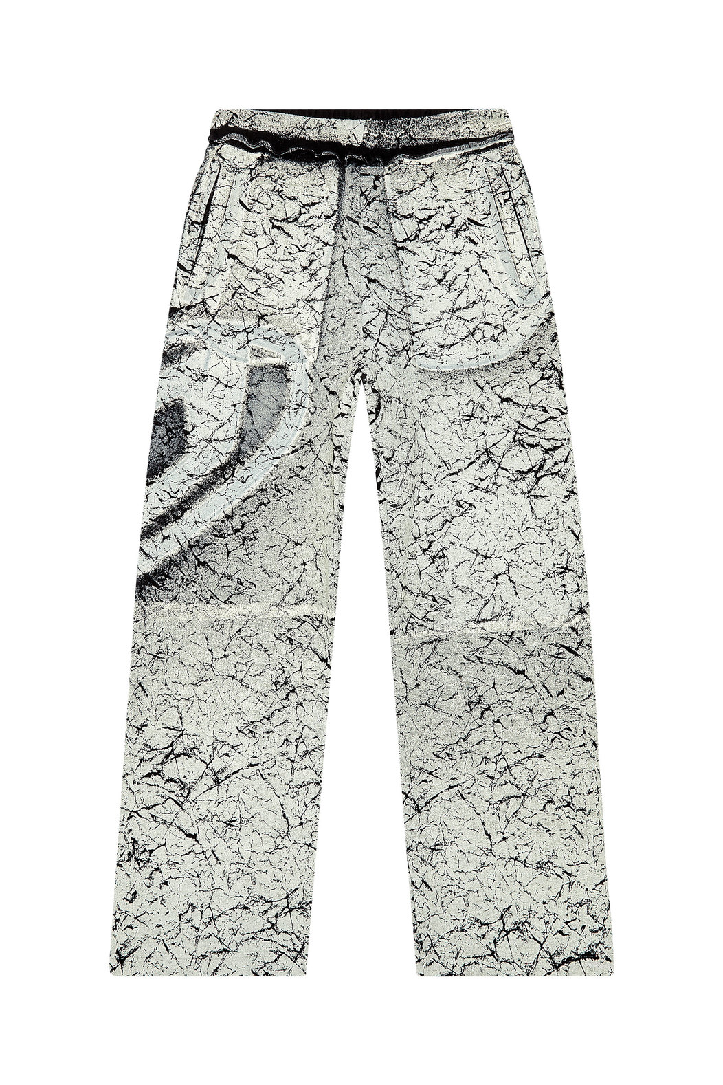 Track pants with cracked coating