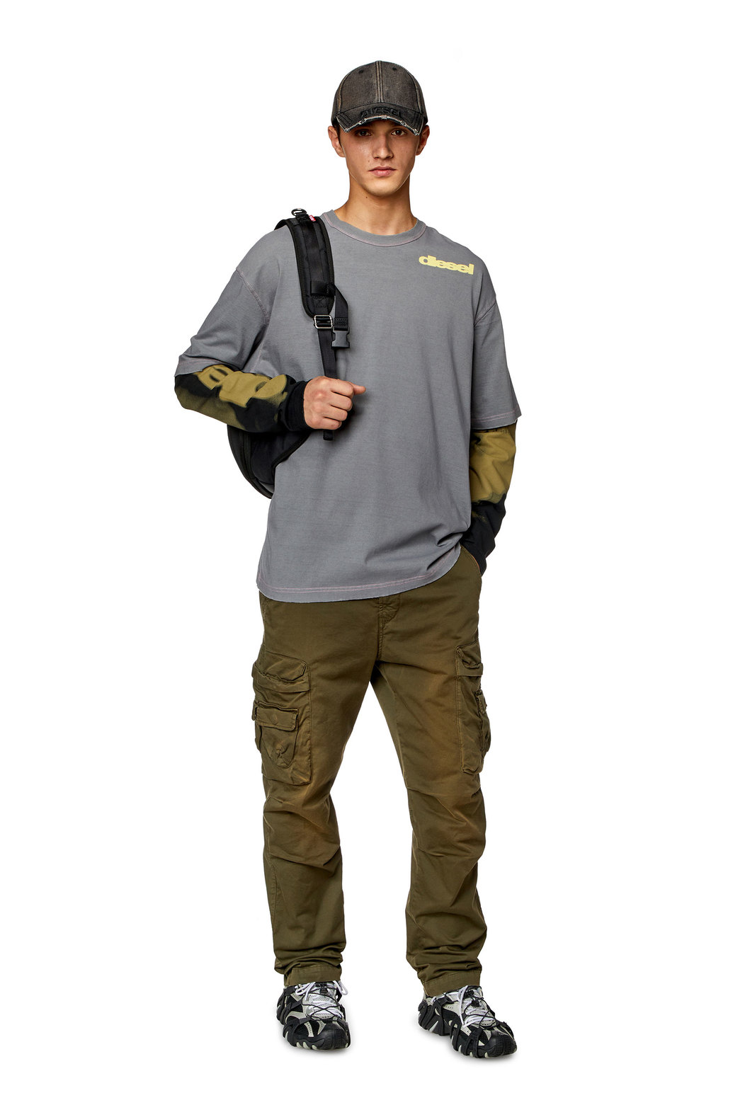 Faded cargo pants in stretch cotton
