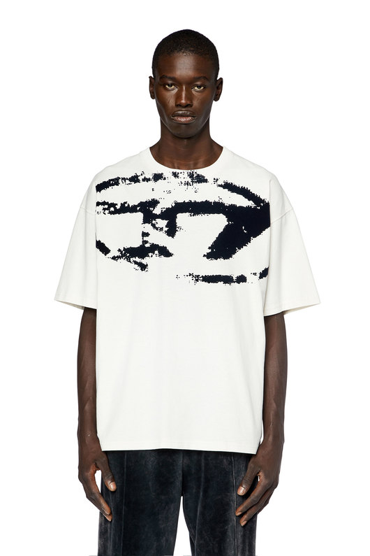 T-shirt with distressed flocked logo