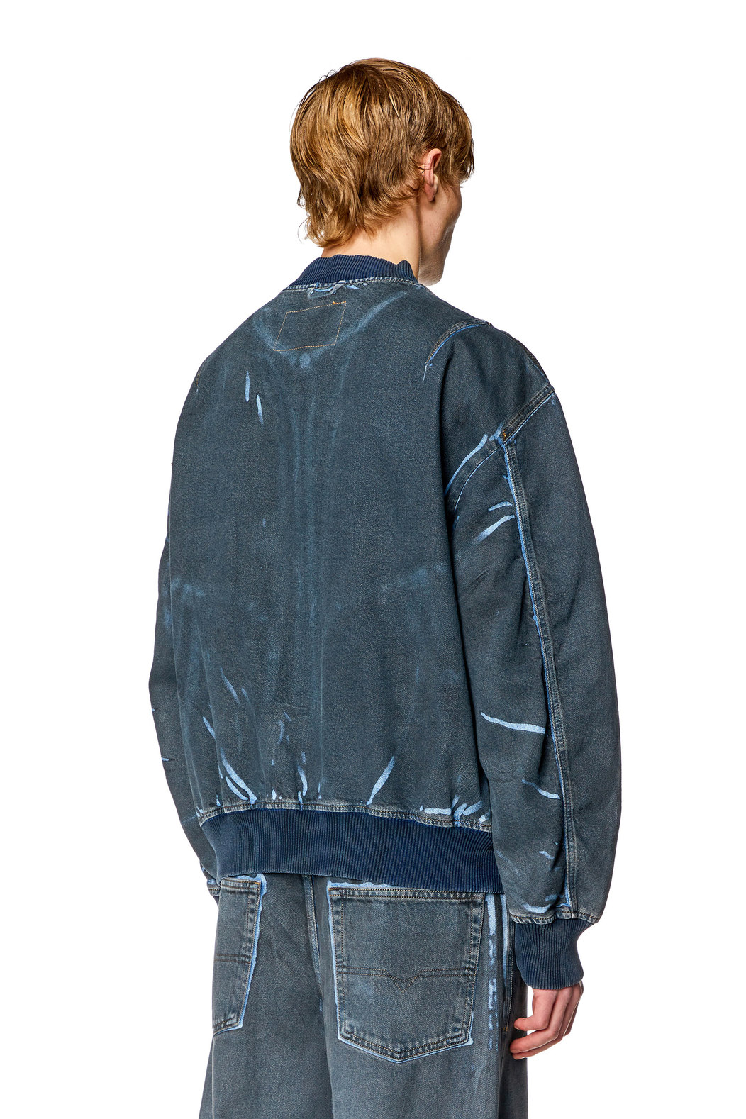 Bomber jacket in used-effect coated denim