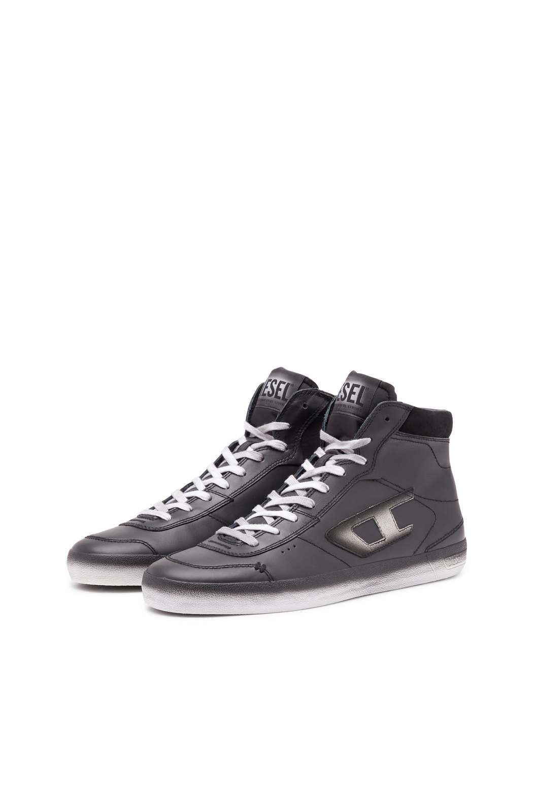 S-Leroji Mid - Leather high-top sneakers with colour bleed