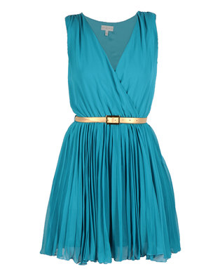 Rare London Belted Pleated Dress Blue | Zando