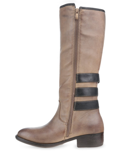 Utopia Buckle Mid-Calf Boots Taupe | Zando