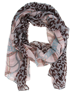 G Couture Leopard Silk Chiffon Scarf Pink | Zando