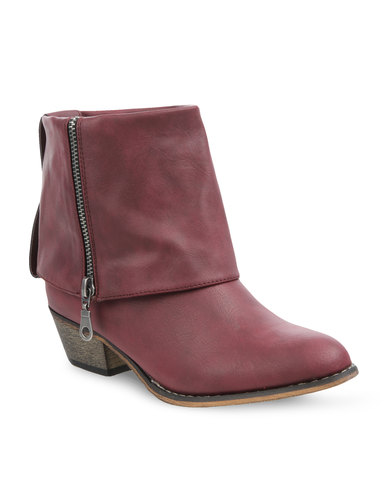 Rage Fold-Over Ankle Boots Burgundy | Zando