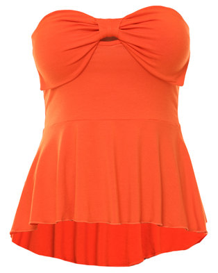 Linx Bow Detail Boob Tube with Peplum Top Orange | Zando