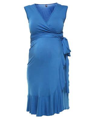 Me-A-Mama Wrap Dress Midi Blue | Zando